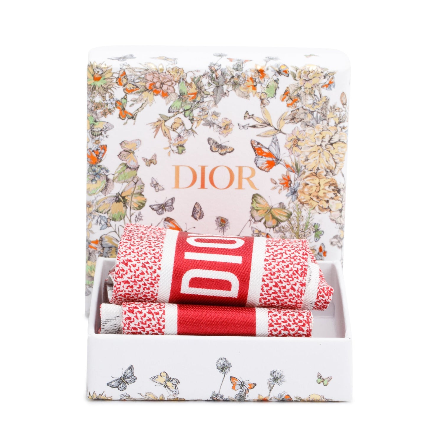 Christian Dior Ivory and Red Multicolor Cabinet de Curiosites Mitzah Silk Twilly