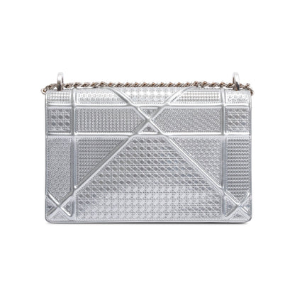 Christian Dior Large Silver Metallic Microcannage Diorama Shoulder Bag