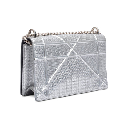 Christian Dior Large Silver Metallic Microcannage Diorama Shoulder Bag