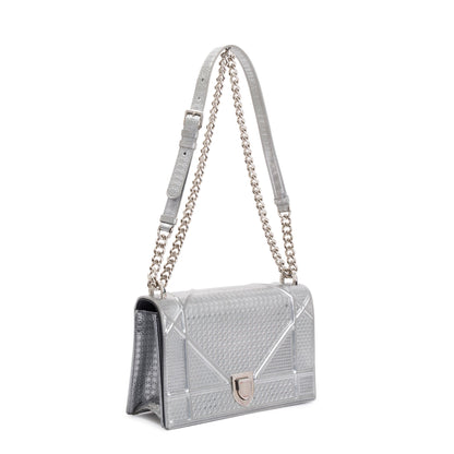 Christian Dior Large Silver Metallic Microcannage Diorama Shoulder Bag