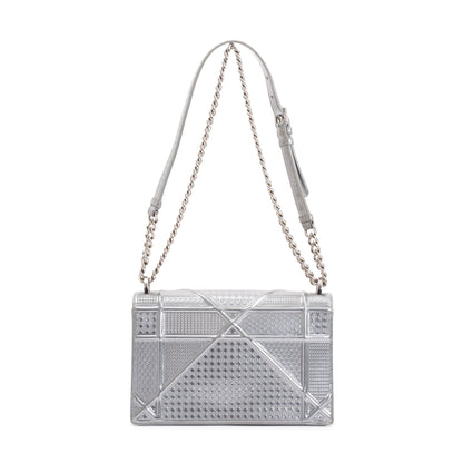 Christian Dior Large Silver Metallic Microcannage Diorama Shoulder Bag