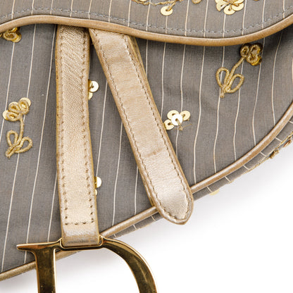 Christian Dior Limited Edition Grey Canvas Sequin-Embellished Saddle Bag