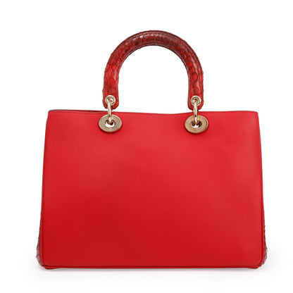 Christian Dior Medium Red Python Trimmed Calfskin Leather Diorissimo Tote