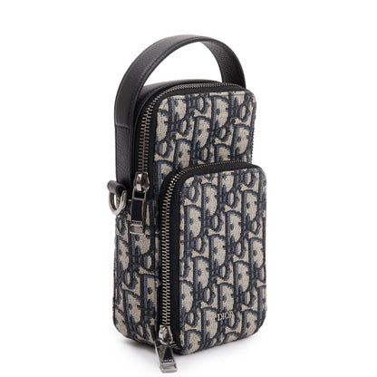 Christian Dior Men 2022 Beige & Black Oblique Jacquard Micro Rider Crossbody Pouch