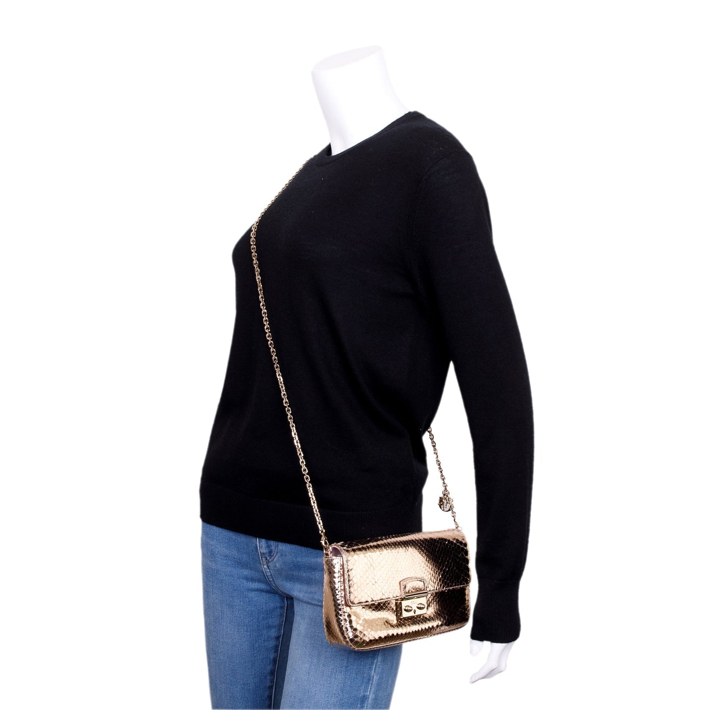 Christian Dior Metallic Gold Python Miss Dior Promenade Wallet on Chain