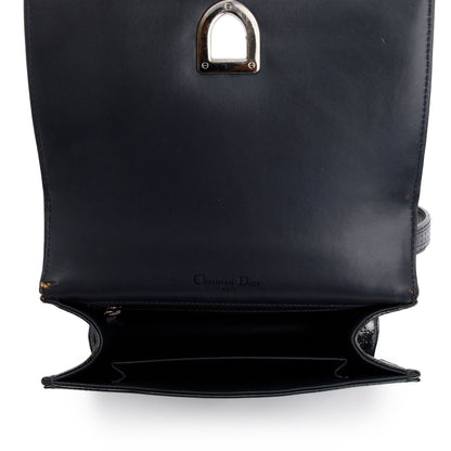 Christian Dior Metallic Grey Micro-Cannage Patent Leather Small Diorama Shoulder Bag