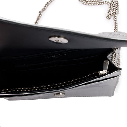 Christian Dior Metallic Silver Cannage Patent Leather Diorama Wallet on Chain