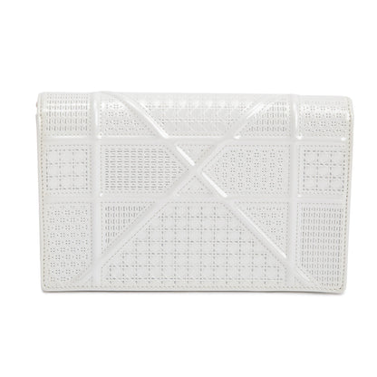 Christian Dior Metallic White Microcannage Patent Leather Diorama Wallet on Chain