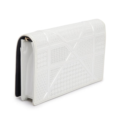 Christian Dior Metallic White Microcannage Patent Leather Diorama Wallet on Chain