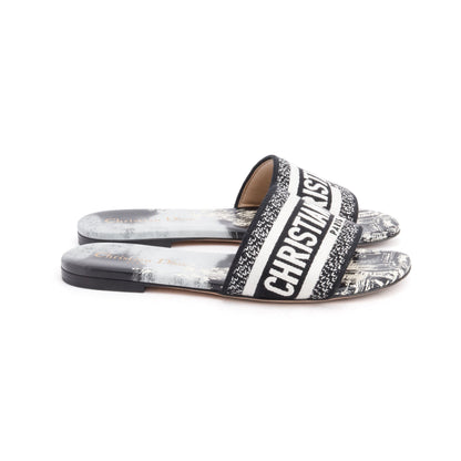 Christian Dior Navy Embroidered Cotton Dway Slide, Size 35