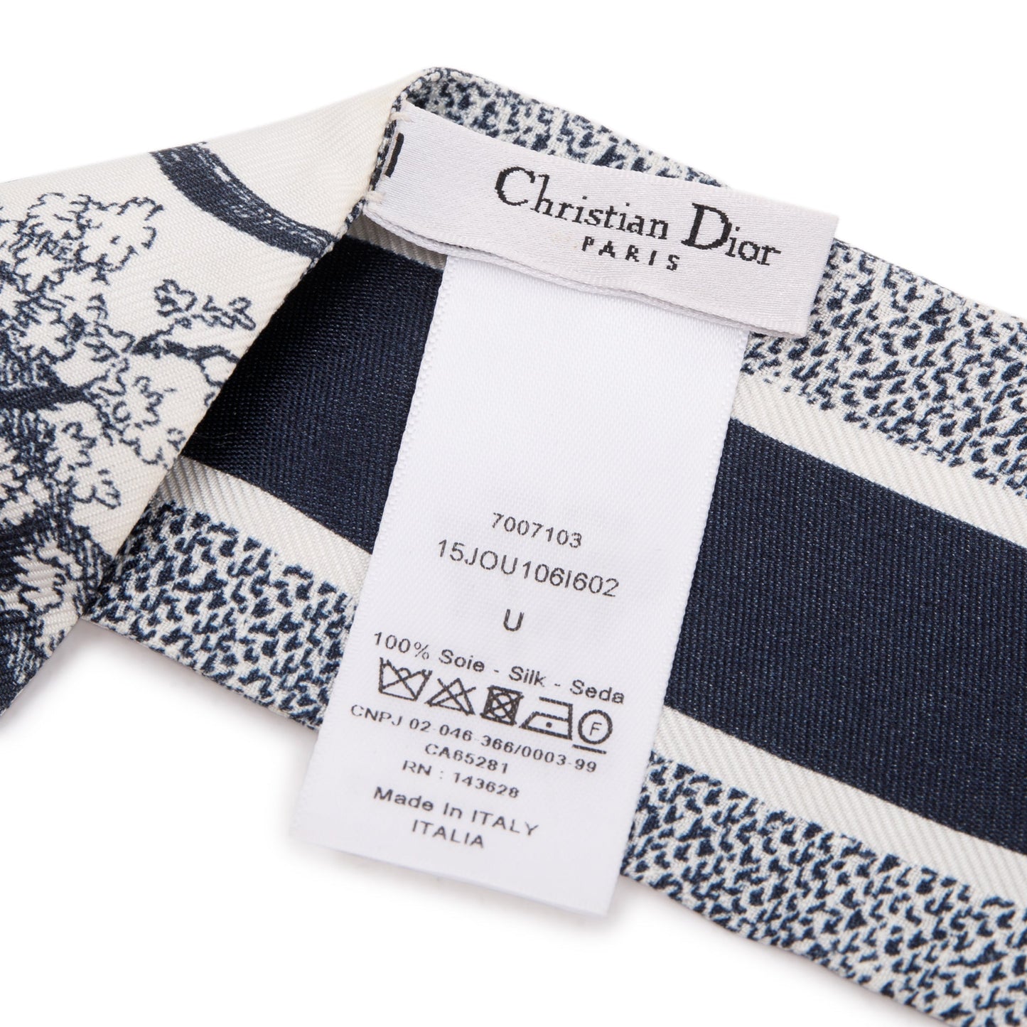 Christian Dior Navy Oblique Logo Silk Twilly