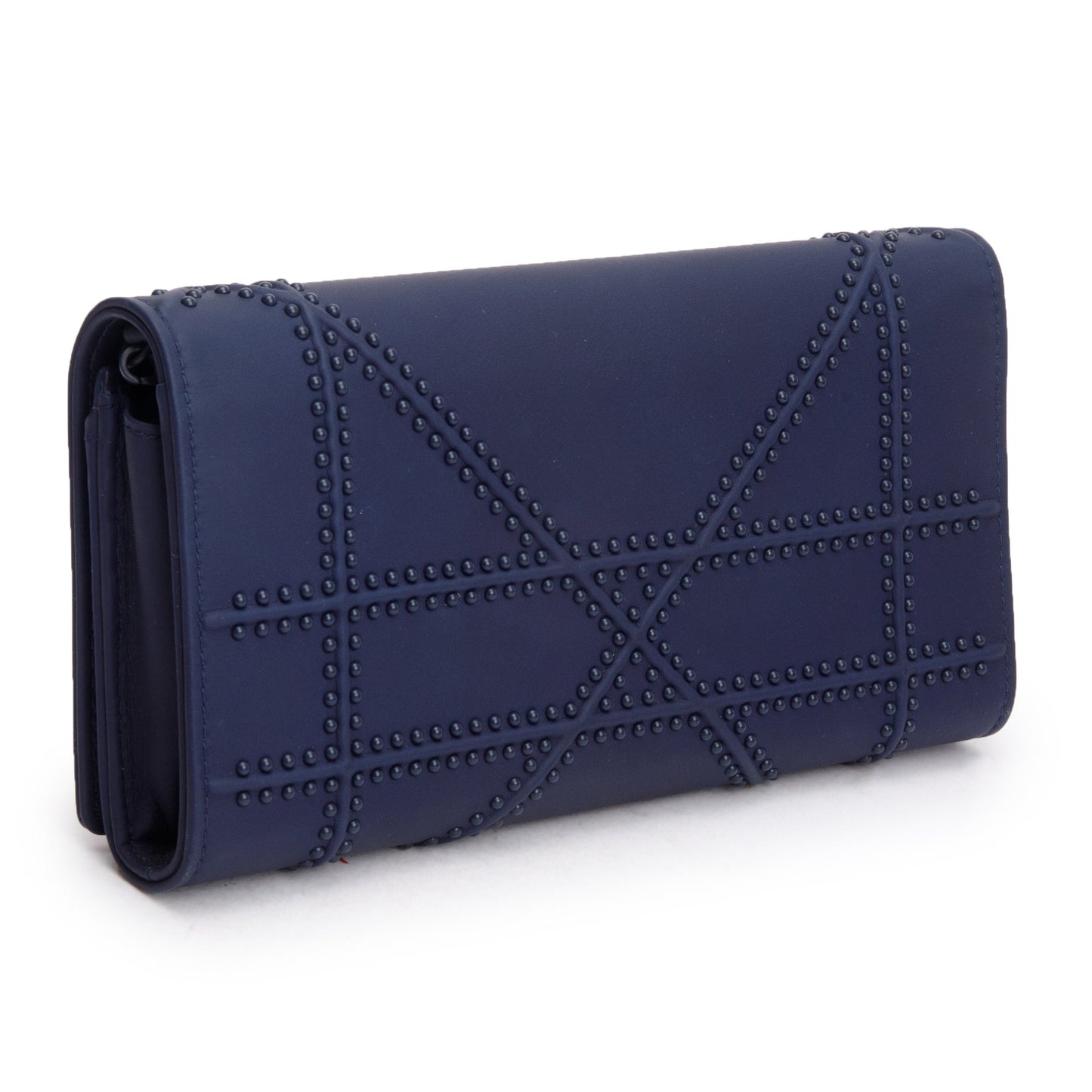 Christian Dior Navy Ultra Matte Calfskin Leather Studded Croisiere Diorama Wallet on Chain