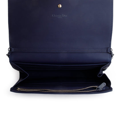 Christian Dior Navy Ultra Matte Calfskin Leather Studded Croisiere Diorama Wallet on Chain