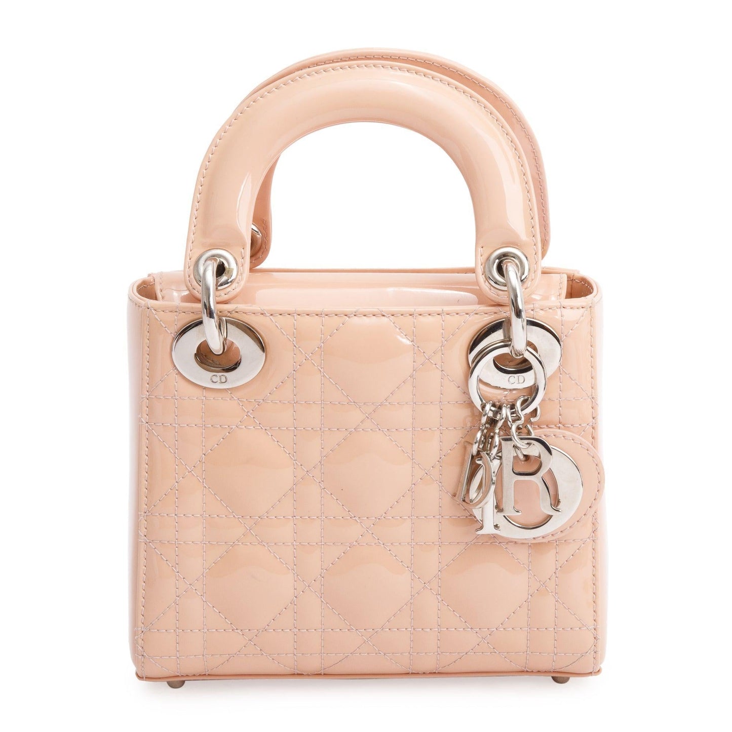 Christian Dior Neutral Cannage Patent Leather Mini Lady Dior Bag