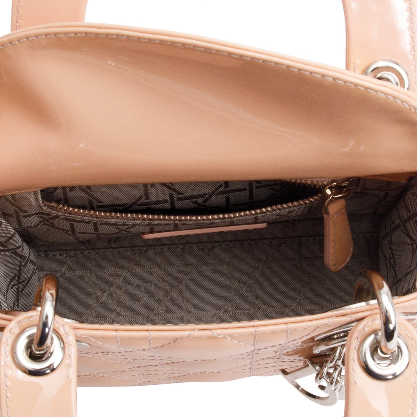 Christian Dior Neutral Cannage Patent Leather Mini Lady Dior Bag