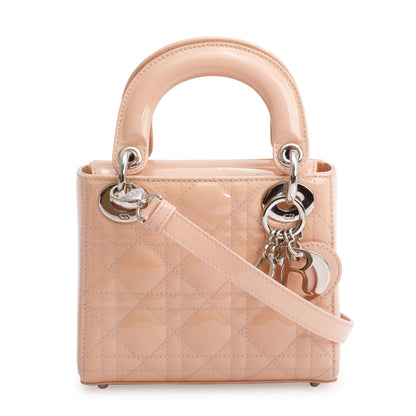 Christian Dior Neutral Cannage Patent Leather Mini Lady Dior Bag