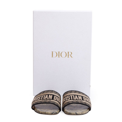 Christian Dior Neutral/Navy Embroidered Cotton Dway Slide, Size 37