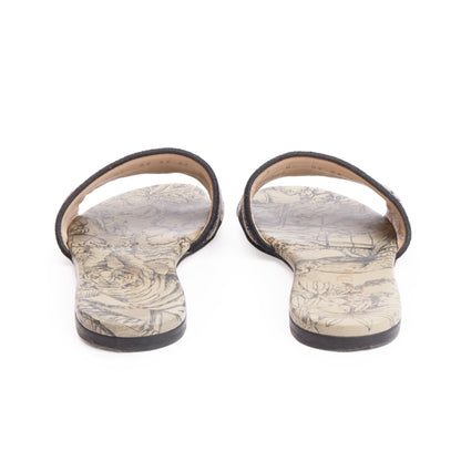 Christian Dior Neutral/Navy Embroidered Cotton Dway Slide, Size 37