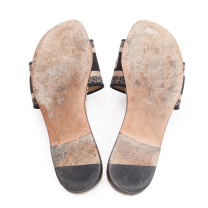 Christian Dior Neutral/Navy Embroidered Cotton Dway Slide, Size 37