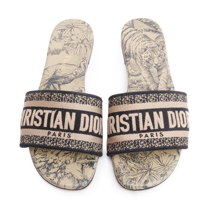 Christian Dior Neutral/Navy Embroidered Cotton Dway Slide, Size 37