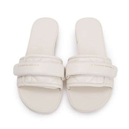 Christian Dior Off White Cannage Quilted Leather Dio(r)evolution Slide, Size 35