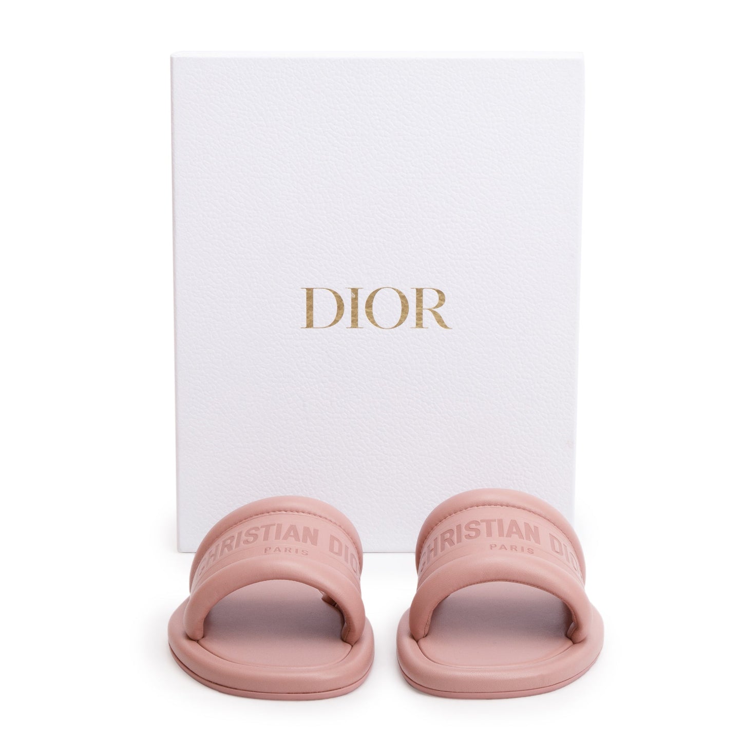 Christian Dior PInk Embossed Lambskin Leather Every-D Slide, Size 38.5