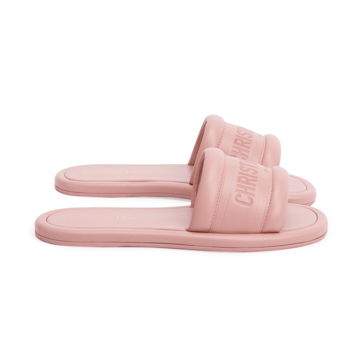 Christian Dior PInk Embossed Lambskin Leather Every-D Slide, Size 38.5
