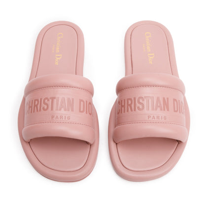 Christian Dior PInk Embossed Lambskin Leather Every-D Slide, Size 38.5