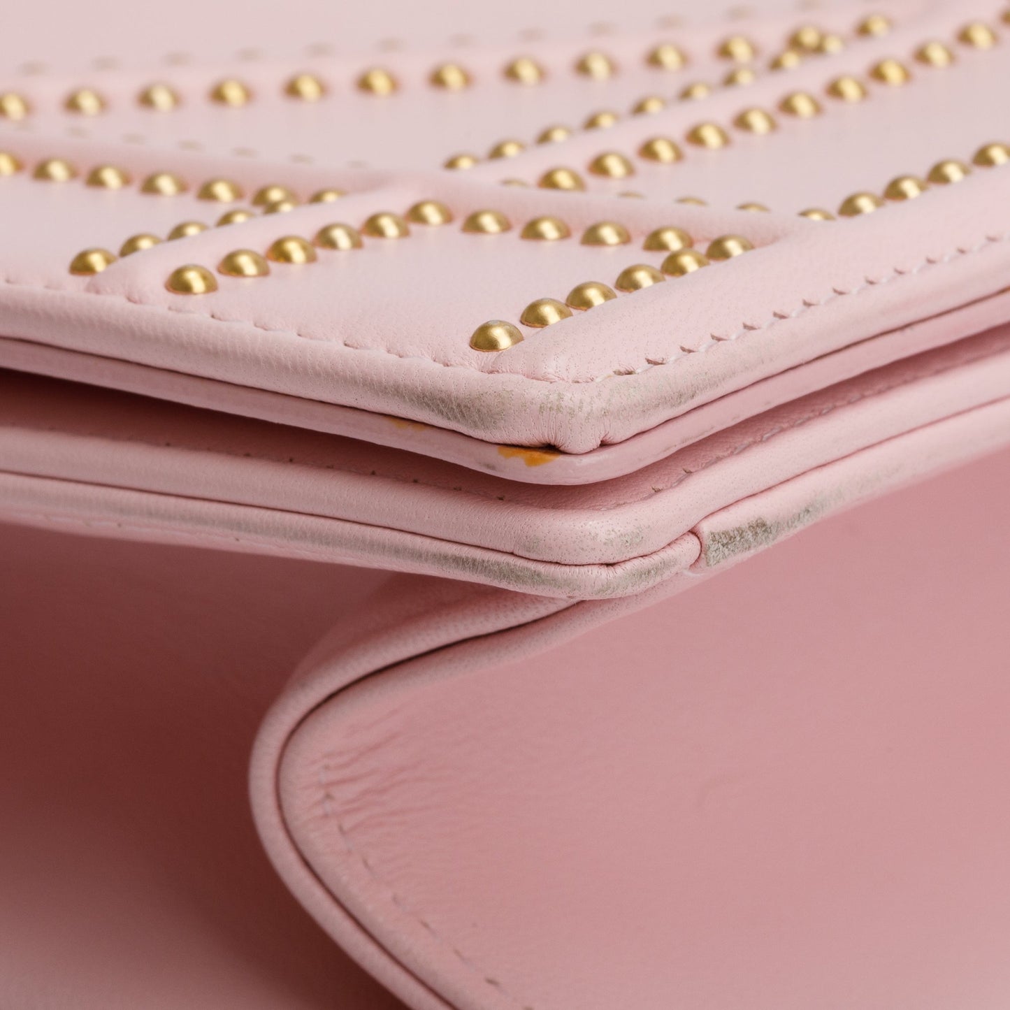 Christian Dior Pink Calfskin Leather Small Studded Diorama Flap Bag