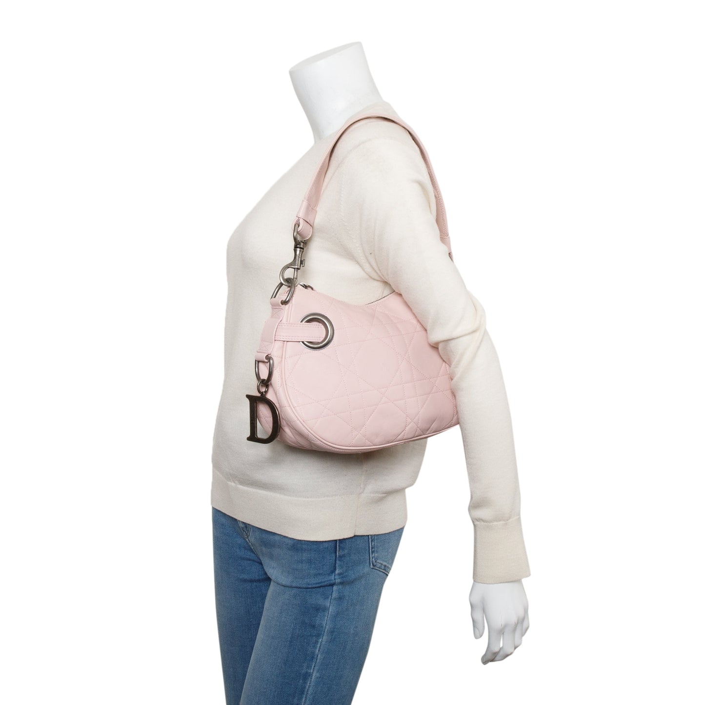 Christian Dior Pink Cannage Lambskin Leather Small D Charm Hobo