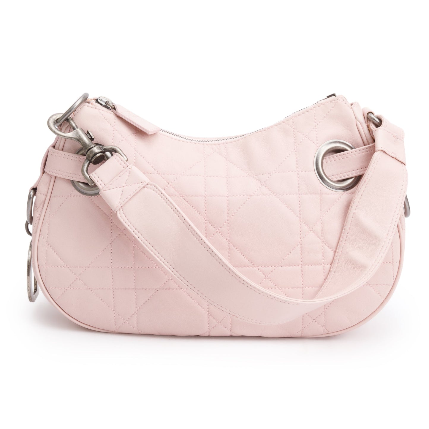 Christian Dior Pink Cannage Lambskin Leather Small D Charm Hobo