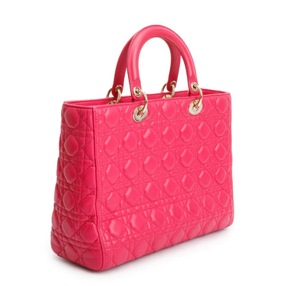 Christian Dior Pink Cannage Leather Large Lady Dior Bag