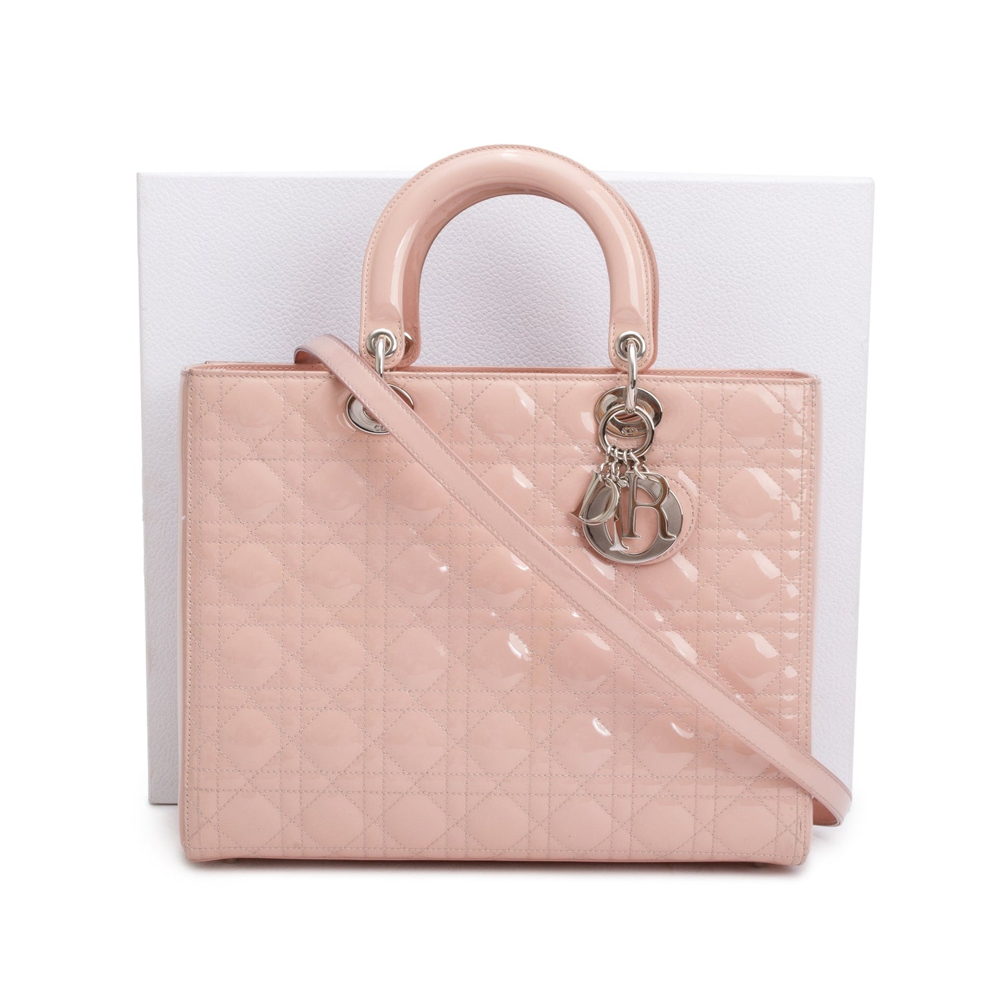 Christian Dior Pink Cannage Patent Leather Large Lady Dior Bag
