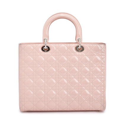 Christian Dior Pink Cannage Patent Leather Large Lady Dior Bag