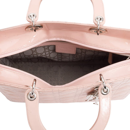 Christian Dior Pink Cannage Patent Leather Large Lady Dior Bag