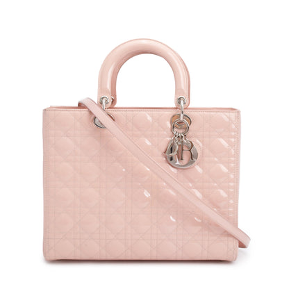Christian Dior Pink Cannage Patent Leather Large Lady Dior Bag
