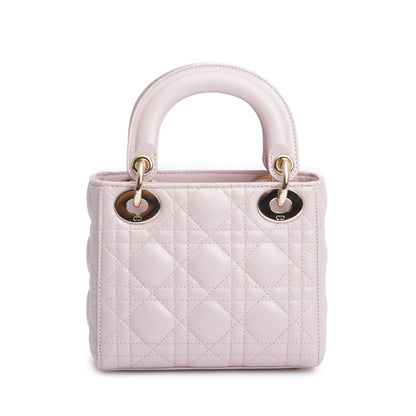Christian Dior Pink Iridescent Cannage Leather Mini Lady Dior Bag