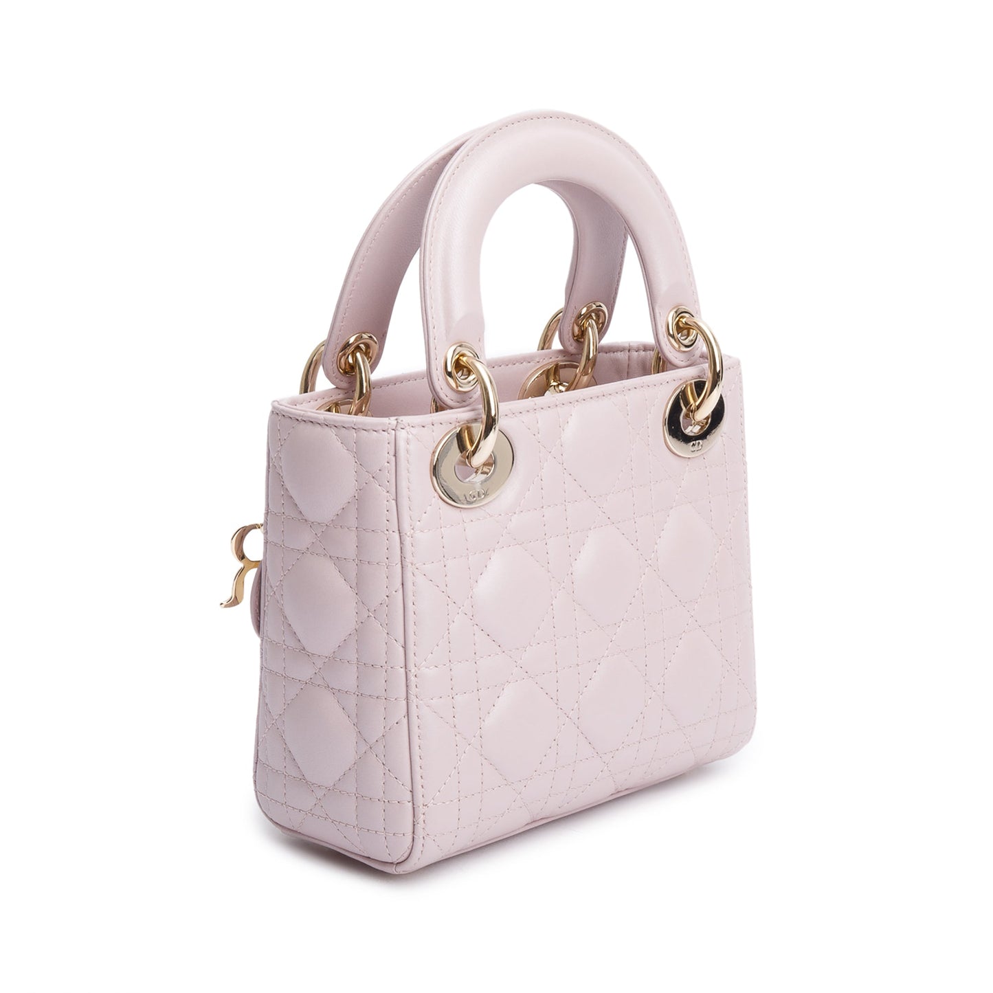 Christian Dior Pink Iridescent Cannage Leather Mini Lady Dior Bag
