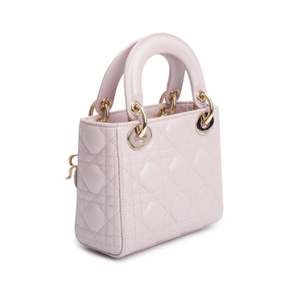 Christian Dior Pink Iridescent Cannage Leather Mini Lady Dior Bag
