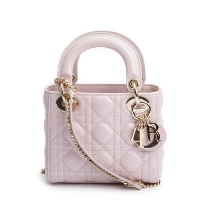 Christian Dior Pink Iridescent Cannage Leather Mini Lady Dior Bag