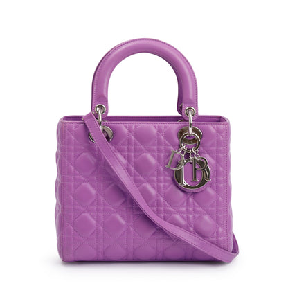 Christian Dior Purple Cannage Lambskin Leather Medium Lady Dior Bag