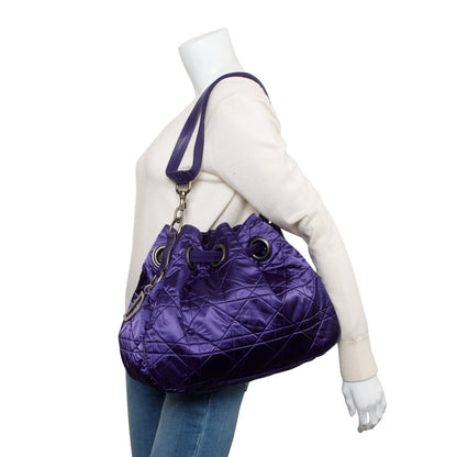 Christian Dior Purple Satin Cannage Drawstring Bag