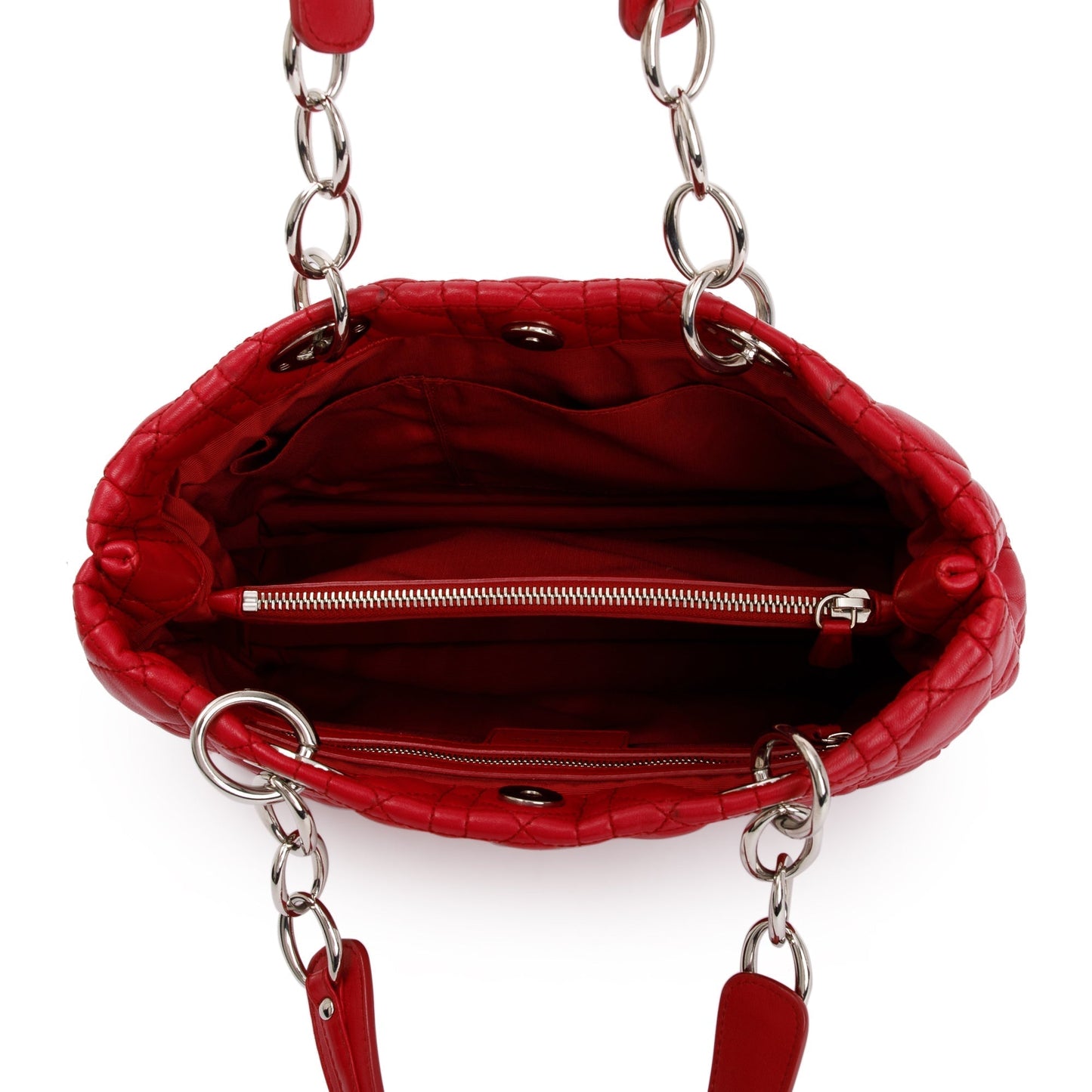 Christian Dior Red Cannage Calfskin Leather Medium Lady Dior Soft Shopping Tote