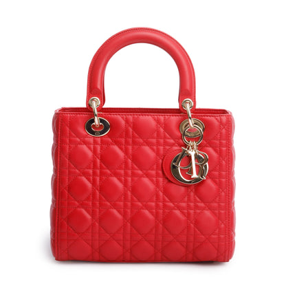 Christian Dior Red Cannage Lambskin Leather Small Lady Dior Bag