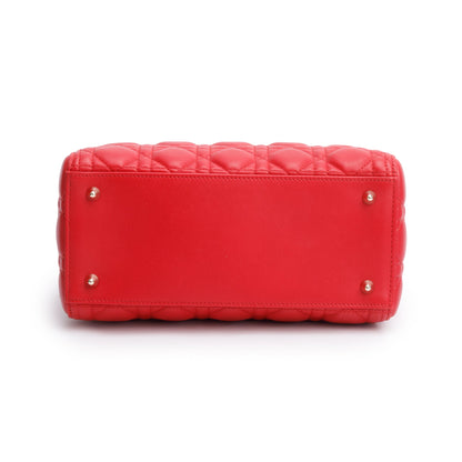 Christian Dior Red Cannage Lambskin Leather Small Lady Dior Bag