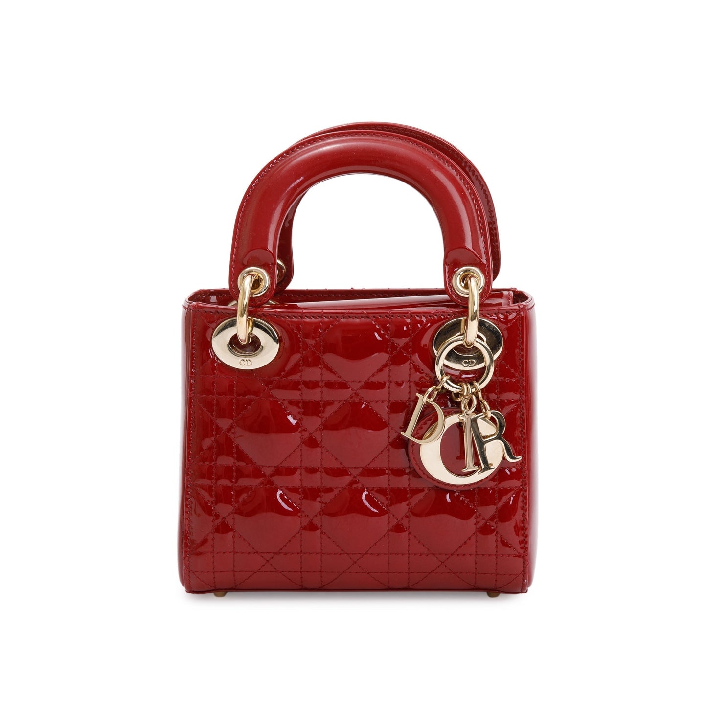 Christian Dior Red Cannage Patent Leather Mini Lady Dior Bag
