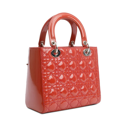 Christian Dior Red Cannage Patent Leather Small Lady Dior Bag