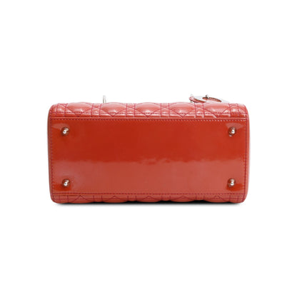 Christian Dior Red Cannage Patent Leather Small Lady Dior Bag