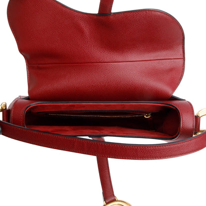 Christian Dior Red Grained Calfskin Leather Saddle Bag