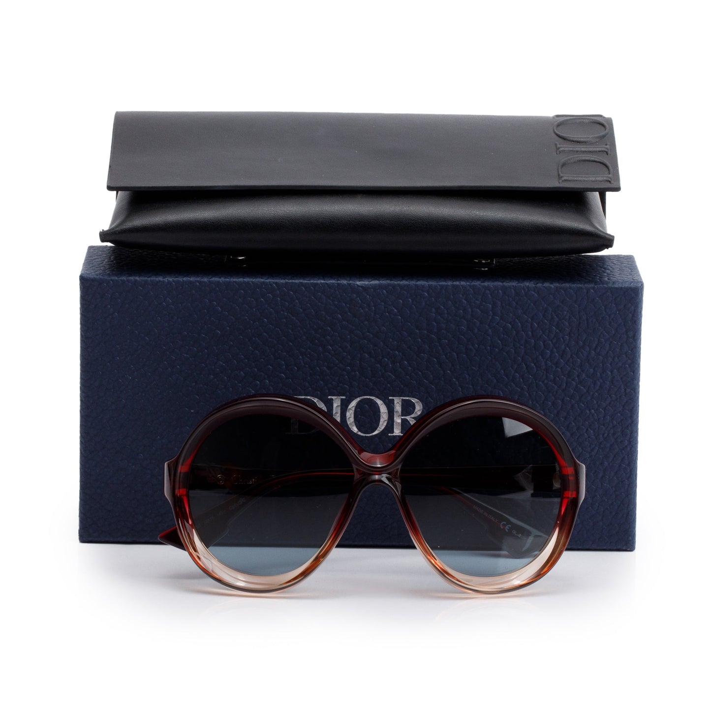 Christian Dior Red Ombre Acetate DiorBianca Round Oversized Sunglasses
